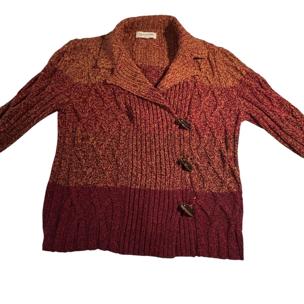 Jones New York Sport Cotton Blend Knit Multi Color 3 Button Cardigan Sweater Lg*